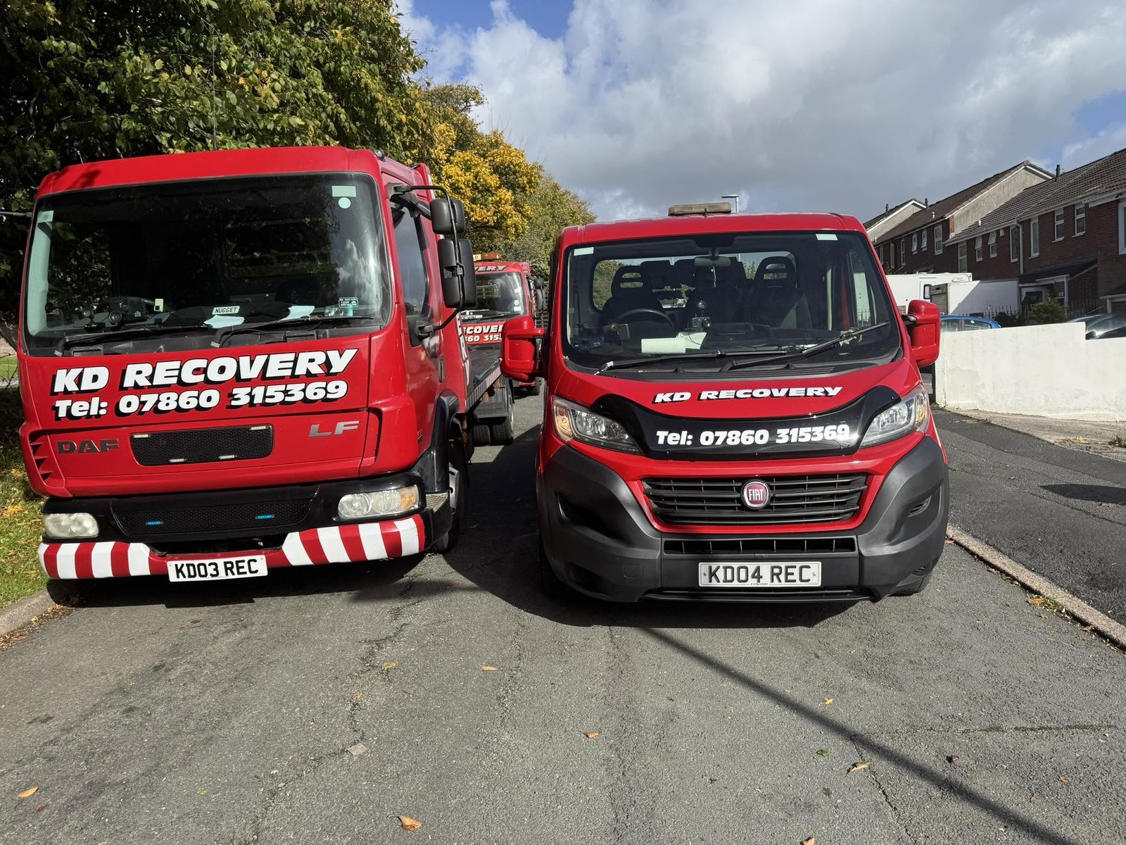 KD Recovery truck and van parked ready for dispatch